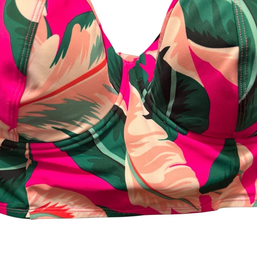 Torrid Bikini Top SIze 3 D-DD Bright Pink Glo Floral Long Line Underwire Beach - Picture 5 of 11
